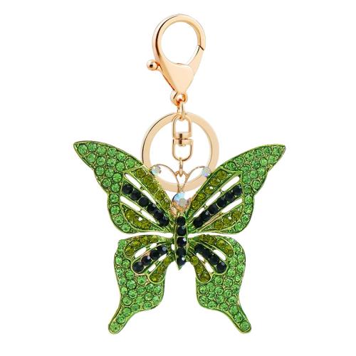 Key Chain, Zinc Alloy, Butterfly, guldfarve belagt, Unisex & emalje & med rhinestone, flere farver til valg, 150x60mm, Solgt af PC