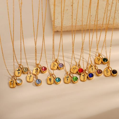 Stainless Steel Jewelry Necklace 304 Stainless Steel gold color plated with rhinestone Sold By PC