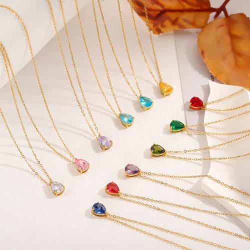 Collana in acciaio inossidabile, 304 acciaio inox, placcato color oro, Micro spianare cubic zirconia, nessuno, Venduto da PC