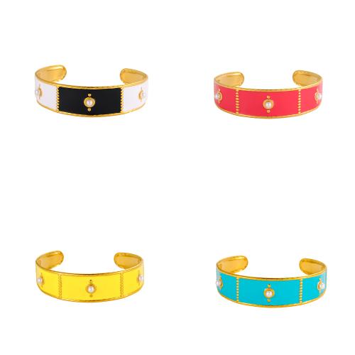 Bracelet en acier inoxydable, Acier inoxydable 304, avec perle de plastique, Placage de couleur d'or, bijoux de mode & émail, plus de couleurs à choisir, Vendu par PC