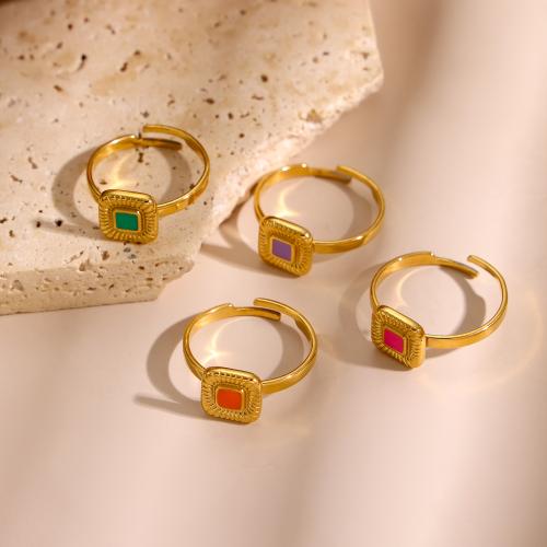 Enamel Stainless Steel Finger Ring 304 Stainless Steel gold color plated fashion jewelry Sold By PC