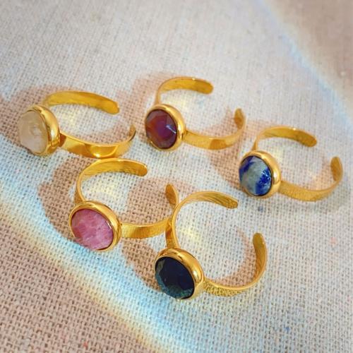 Stainless Steel Finger Ring 304 Stainless Steel with Natural Stone gold color plated fashion jewelry Sold By PC
