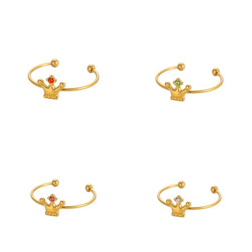 Rhinestone-Edelstahl -Finger-Ring, 304 Edelstahl, goldfarben plattiert, Modeschmuck & mit Strass, keine, verkauft von PC
