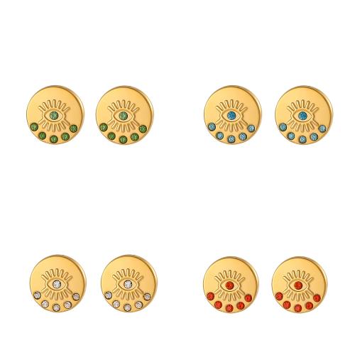 Stainless Steel Stud Earrings 304 Stainless Steel gold color plated fashion jewelry & micro pave cubic zirconia & enamel Sold By Pair