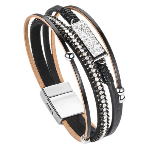 Bracelets cordon PU, cuir PU, avec alliage de zinc, multicouche & pour femme & avec strass, plus de couleurs à choisir, Longueur 19 cm, Vendu par PC