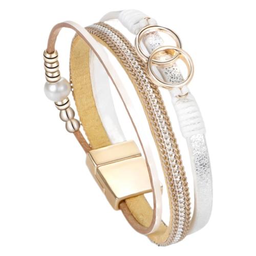 PU leder koord armbanden, met Plastic Pearl & 304 roestvrij staal & Zinc Alloy, drie lagen & mode sieraden & voor vrouw, meer kleuren voor de keuze, Lengte 20.5 cm, Verkocht door PC