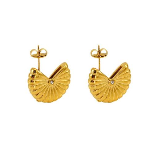 Roestvrij staal Stud Earrings, 304 roestvrij staal, Fan, 18K verguld, mode sieraden & voor vrouw & met strass, Verkocht door pair