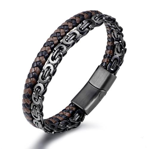 Bracelet de cuir de vachette, Acier inoxydable 304, avec cuir de peau de vache, Placage, Double couche & bijoux de mode & pour homme, plus de couleurs à choisir, Vendu par PC