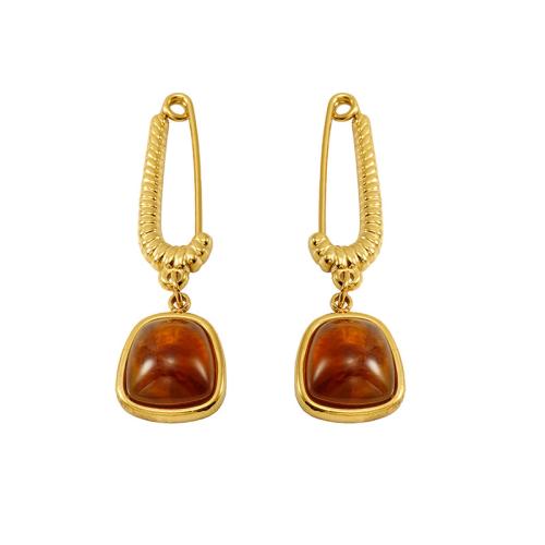 Rustfrit stål Drop ørering, 304 rustfrit stål, med Natursten, 18K forgyldt, mode smykker & for kvinde & hule, Solgt af par