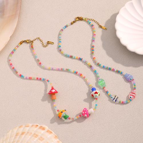 Acrylic Necklace 304 Stainless Steel with Porcelain & Acrylic handmade fashion jewelry & for woman multi-colored Sold By PC