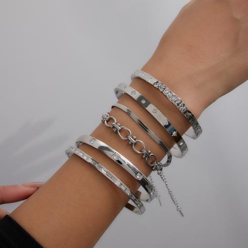 Pulseira  de jóias de aço inox, Aço inoxidável 304, banhado, Vario tipos a sua escolha & para mulher & com strass, cor original, vendido por PC