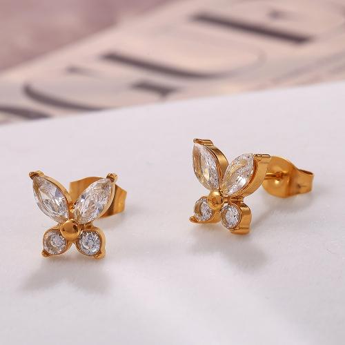 Titanium Staal Earring, met Plastic Pearl, gold plated, mode sieraden & verschillende stijlen voor de keuze & met strass, gouden, Verkocht door pair