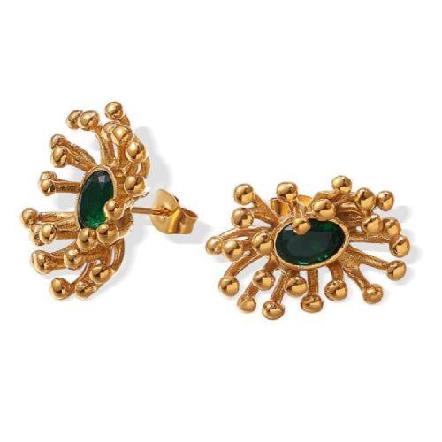 Boucle d'oreille Acier Titane, Placage de couleur d'or, bijoux de mode & pavé de micro zircon, doré, Vendu par PC