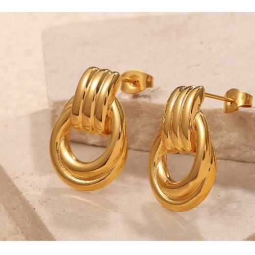 Boucle d'oreille Acier Titane, Placage de couleur d'or, bijoux de mode, doré, Vendu par paire