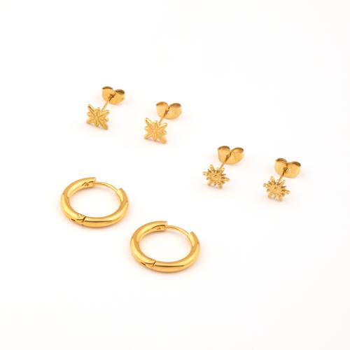 Ruostumaton teräs Korvakorut, 304 Stainless Steel, kullan väri kullattu, muoti korut, kultainen, 3Parit/set, Myymät set