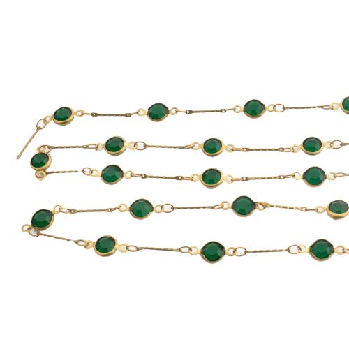 Mässing Dekorativa Chain, med Glas, DIY, grön, nickel, bly och kadmium gratis, 7x3mm, Säljs av m