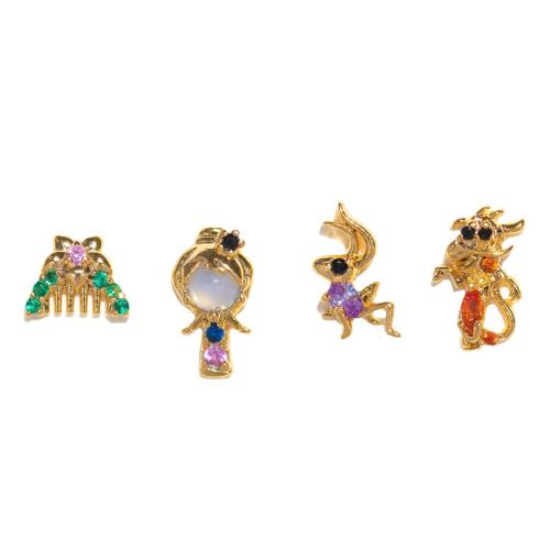 Messing Ohrstecker Set, goldfarben plattiert, Micro pave Zirkonia & für Frau, earring length 5-10mm, verkauft von setzen