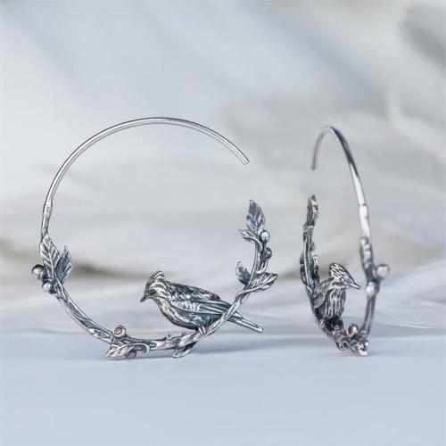 Zinc Alloy Hoop Earring Bird antique silver color plated vintage & for woman 35mm Sold By Pair