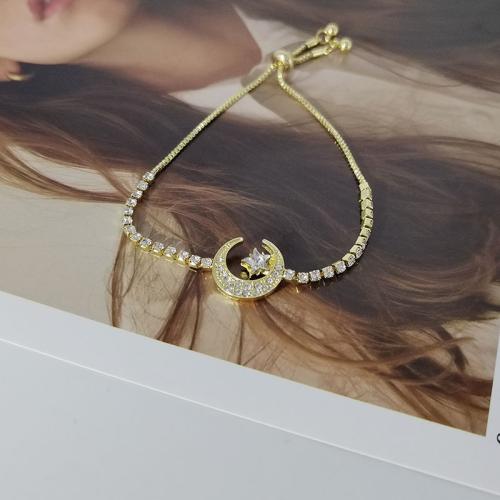 Zinc Alloy Bracelet Moon and Star gold color plated micro pave cubic zirconia & for woman Length Approx 8.7 Inch Sold By PC