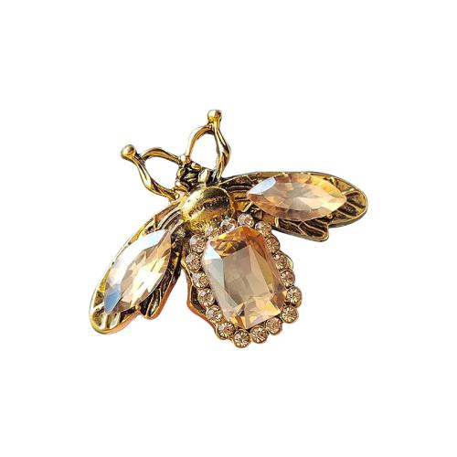 Zinc Alloy Brooch with Glass Bee gold color plated for woman & with rhinestone Sold By PC