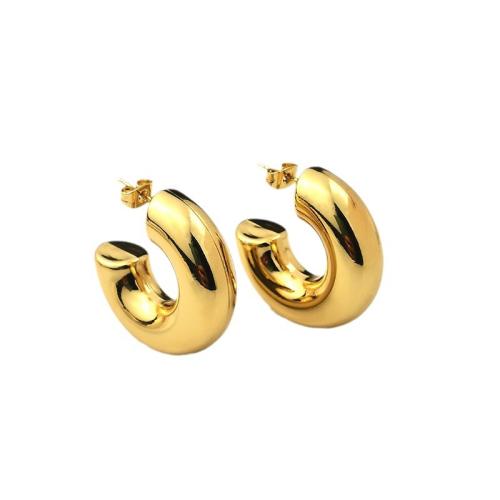 304 rozsdamentes acél Stud Fülbevaló, Letter C, arany színű aranyozott, divat ékszerek & a nő, 30x10mm, Által értékesített pár