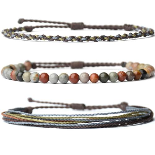 pierre gemme Set de bracelet, avec corde de cire, fait à la main, trois pièces & différents matériaux pour le choix & unisexe, Longueur Environ 6-10 pouce, Vendu par fixé