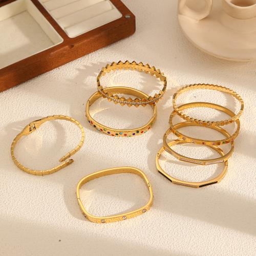 Bracelet en acier inoxydable, Acier inoxydable 304, Placage de couleur d'or, bijoux de mode & avec strass, Or, Vendu par PC