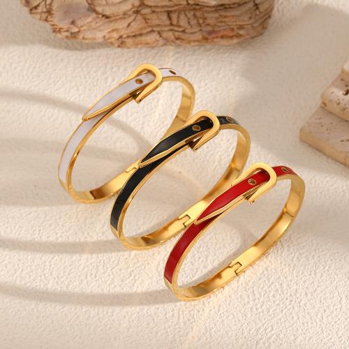 Nerūdijančio plieno Bangle, 304 Nerūdijantis plienas, aukso spalva padengtas, Bižuterijos & emalė, daugiau spalvų pasirinkimas, Pardavė PC
