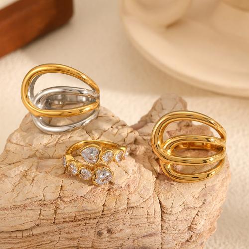 Rhinestone нержавеющей стали палец кольцо, Нержавеющая сталь 304, плакирован золотом, ювелирные изделия моды & со стразами, Много цветов для выбора, продается PC