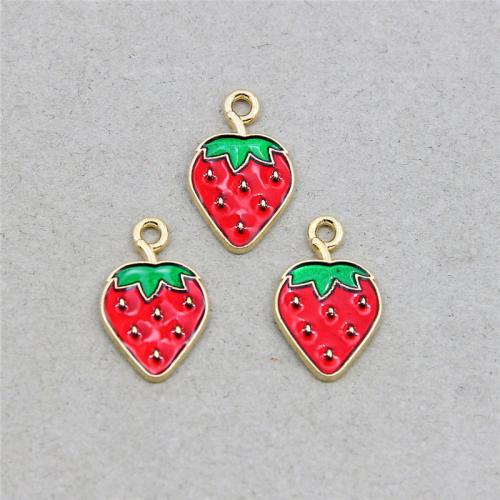 Zinc Alloy émail Pendants, alliage de zinc, fraise, Placage, DIY, plus de couleurs à choisir, protéger l'environnement, sans nickel, plomb et cadmium, 20x13x1.60mm, 100PC/sac, Vendu par sac