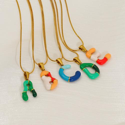 Stainless Steel Jewelry Necklace 304 Stainless Steel Alphabet Letter 18K gold plated & for woman & enamel multi-colored Length 45 cm Sold By PC