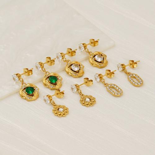 Stainless Steel Drop Earring 304 Stainless Steel with Cubic Zirconia 18K gold plated & for woman & with rhinestone Sold By Pair