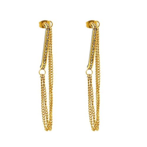 Stainless Steel Drop Earring 304 Stainless Steel 18K gold plated Double Layer & for woman & with rhinestone Sold By Pair