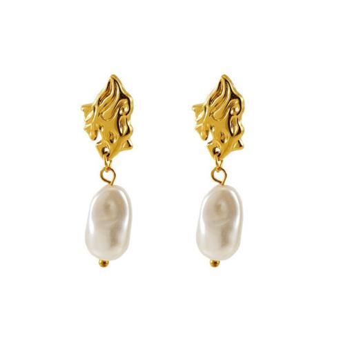 Roestvrij staal hangoorbellen, 304 roestvrij staal, met Plastic Pearl, 18K verguld, mode sieraden & voor vrouw, Verkocht door pair