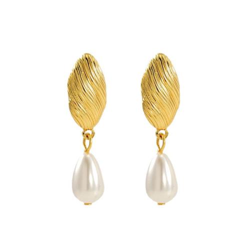 Roestvrij staal hangoorbellen, 304 roestvrij staal, met Plastic Pearl, 18K verguld, mode sieraden & verschillende stijlen voor de keuze & voor vrouw, Verkocht door pair