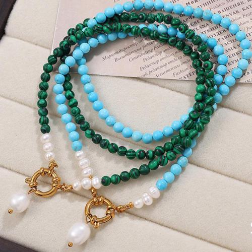 Sautoir perle d'eau douce naturelle, Acier inoxydable 304, avec turquoise & perle d'eau douce cultivée, Placage, bijoux de mode & pour femme, plus de couleurs à choisir, Vendu par PC