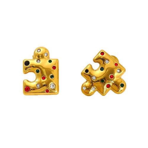 Stainless Steel Stud fülbevaló, 304 rozsdamentes acél, 18K aranyozott, divat ékszerek & a nő & strasszos, Által értékesített pár
