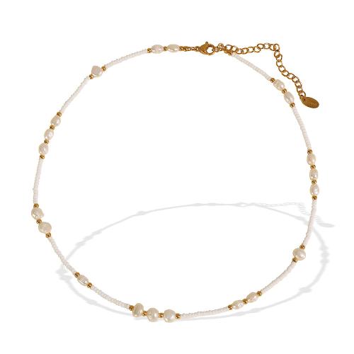 Collar de Perlas Natural de Freshwater, acero inoxidable 304, con Piedra de vidrio & Perlas cultivadas de agua dulce, chapado, Joyería & para mujer, dorado, Vendido por UD