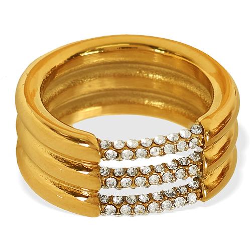 Rhinestone нержавеющей стали палец кольцо, Нержавеющая сталь 304, 18K позолоченный, разный размер для выбора & Женский & со стразами & отверстие, продается PC