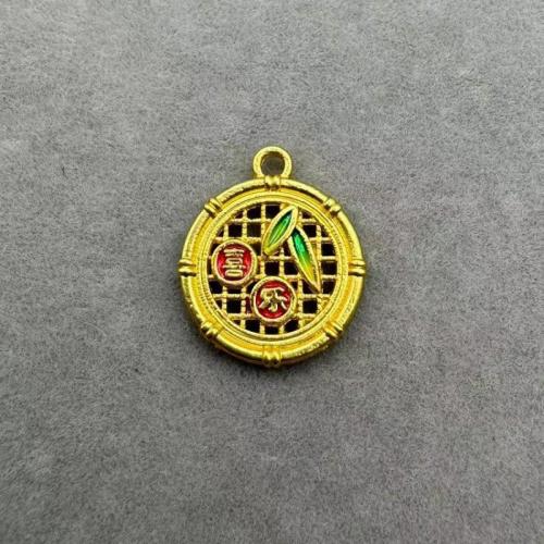 Sinkkiseos Flat kierros riipuksia, kullan väri kullattu, tee-se-itse & emali, kultainen, 13x16mm, 100PC/laukku, Myymät laukku