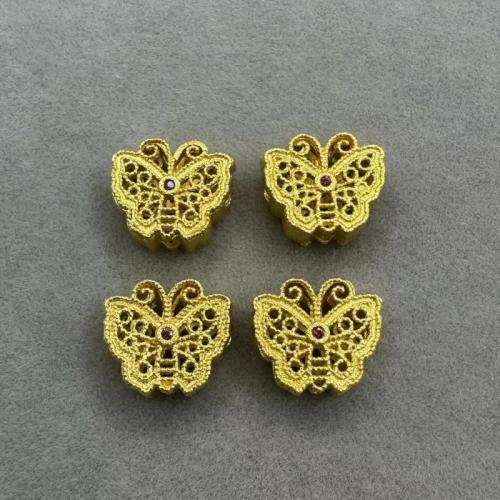 Ihåliga mässing pärlor, Fjäril, guldfärg pläterade, DIY & med strass, gyllene, nickel, bly och kadmium gratis, 11x10mm, 100PC/Bag, Säljs av Bag