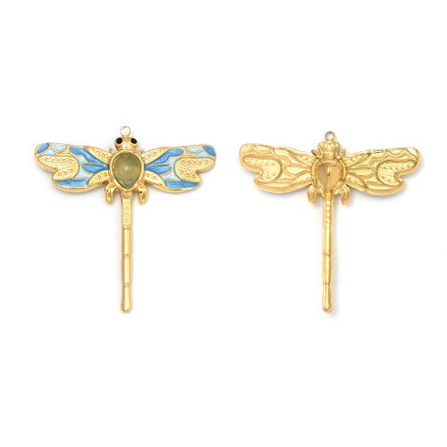 Roestvrij staal Animal Hangers, 304 roestvrij staal, Dragonfly, gold plated, DIY & glazuur, meer kleuren voor de keuze, 10pC's/Bag, Verkocht door Bag