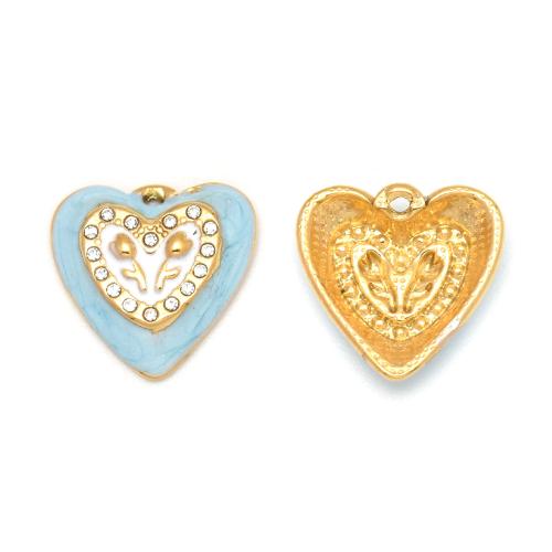Rostfritt stål Hjärta Hängen, 304 rostfritt stål, guldfärg pläterade, DIY & micro bana cubic zirconia & emalj, fler färger för val, 10PC/Bag, Säljs av Bag