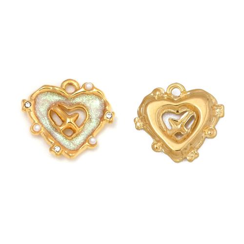 Rostfritt stål Hjärta Hängen, 304 rostfritt stål, med Plast Pearl, guldfärg pläterade, DIY & micro bana cubic zirconia & emalj, fler färger för val, 10PC/Bag, Säljs av Bag