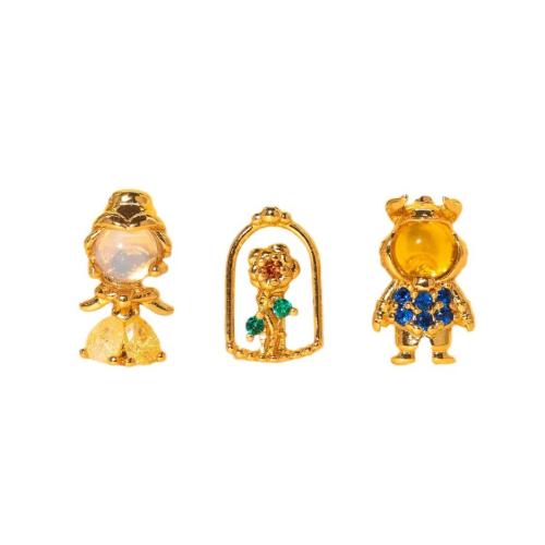 Žalvarinis Stud Auskarai Nustatyti, aukso spalva padengtas, mikro nutiesti kubinių Zirconia & moters, earring length 4-13mm, Pardavė nustatyti