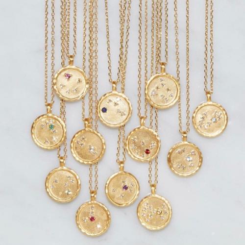 ottone collana, 12 Segni zodiacali, placcato color oro, inviato casualmente & modello misto & Micro spianare cubic zirconia & per la donna, Lunghezza Appross. 16-20 pollice, Venduto da PC
