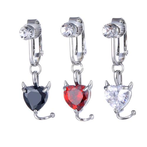 Brass Belly Ring Heart plated Unisex & micro pave cubic zirconia Sold By PC
