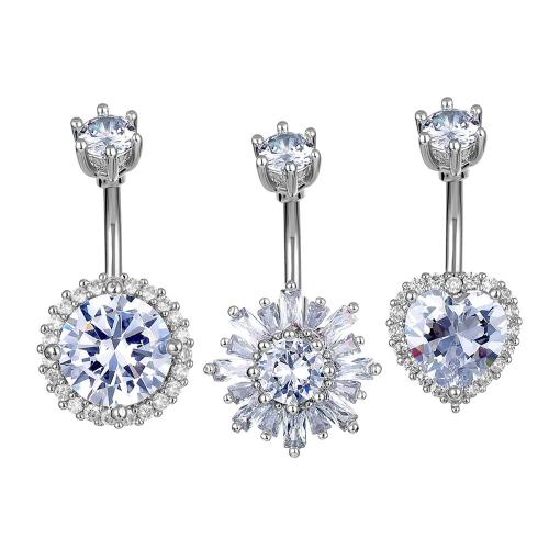 laiton anneau de ventre, avec Acier inoxydable 316, Placage, unisexe & styles différents pour le choix & pavé de micro zircon, 30mm, Vendu par PC