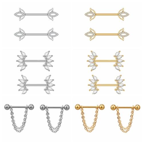 304 Stainless Steel bradavky kroužek, á, unisex & různé styly pro výběr & micro vydláždit kubické zirkony, 11mm, Prodáno By PC