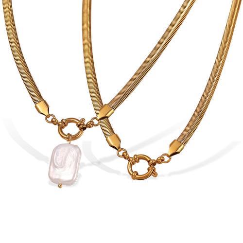 Collar de Perlas Natural de Freshwater, acero inoxidable 304, con Perlas cultivadas de agua dulce, 18K chapado en oro, Joyería & diferentes estilos para la opción & para mujer, Vendido por UD